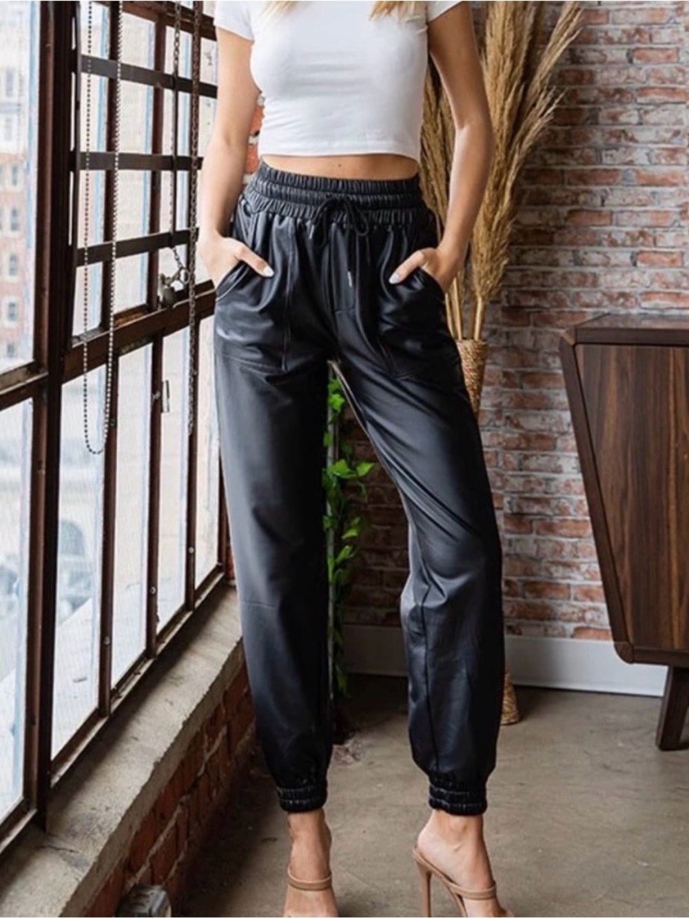 INC faux leather joggers